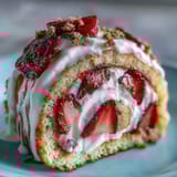 Dessert sushi pinwheel with creamy whipped filling and ripe red strawberries, ideal for a whimsical sweet platter.