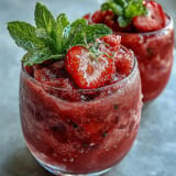 Vibrant, slushy Watermelon Mint Frosé (Frozen Rosé Mocktail) garnished with fresh mint leaves.