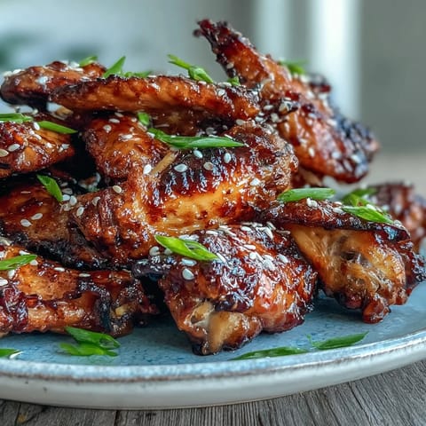 A skillet of simmering Coca Cola Chicken Wings with garlic and ginger reducing into a thick sauce. 