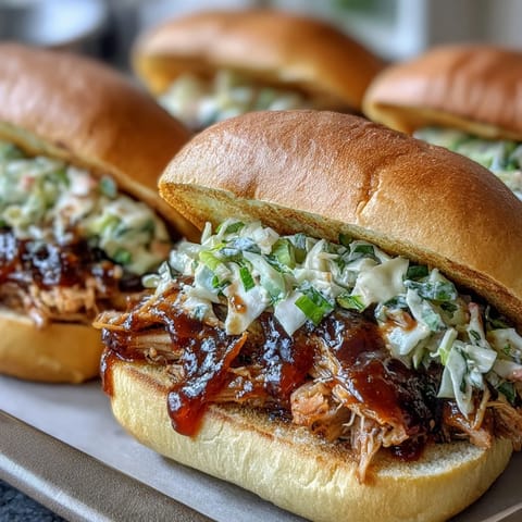 Slow-cooked Applesauce Pulled Pork Sandwiches piled high with tender meat on a soft bun, ready to eat.