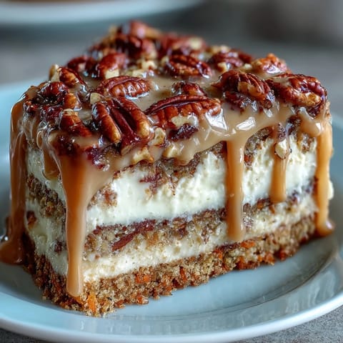 A moist carrot and walnut spring layer cake with tangy cream cheese frosting and crunchy walnuts.