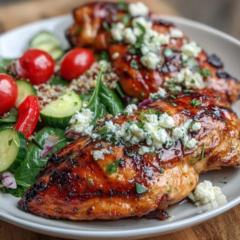 Vibrant grilled chicken and veggie bowl drizzled with zesty lemon vinaigrette and herbs