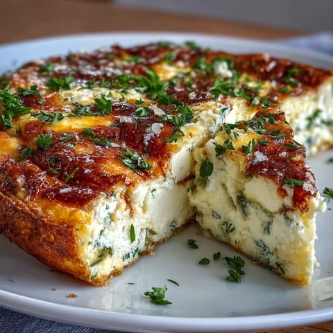 Fluffy spring frittata with tender asparagus and creamy goat cheese, baked until golden and topped with fresh herbs.