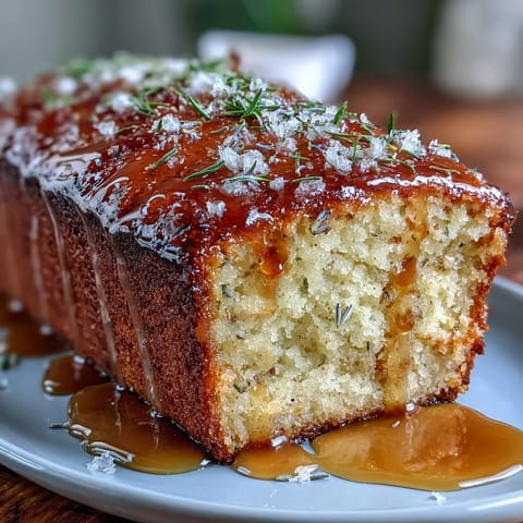 Moist, zesty Lemon Lavender Loaf Cake drizzled with sweet honey, ready for teatime.