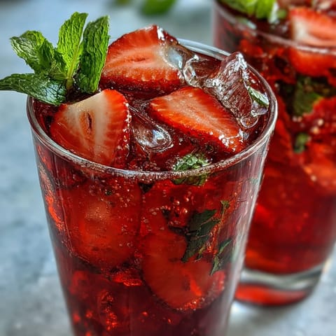 Vibrant Juneteenth Red Drink: Hibiscus Strawberry Lemonade, perfect for festive gatherings.