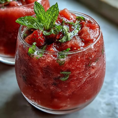 Juicy Watermelon Mint Frosé (Frozen Rosé Mocktail) ideal for a refreshing summer poolside drink.