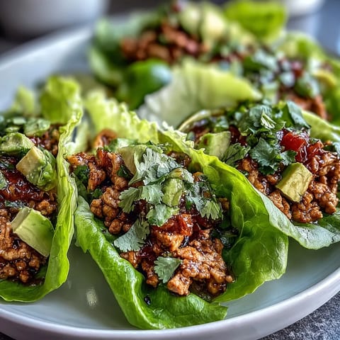 Crisp lettuce cups overflowing with savory Turkey Taco Lettuce Wraps and fresh toppings.