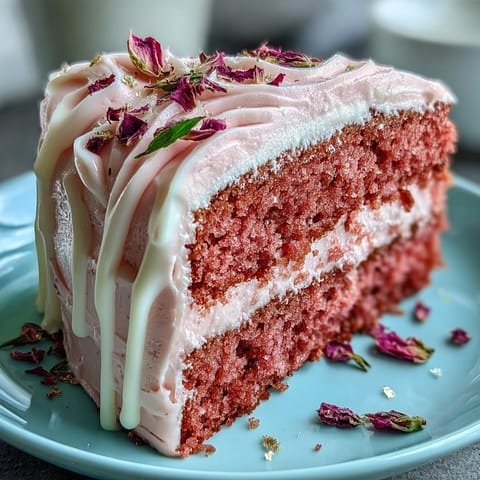 Blush-pink Bridal Shower Rosé Velvet Cake with elegant gold drip glistening.