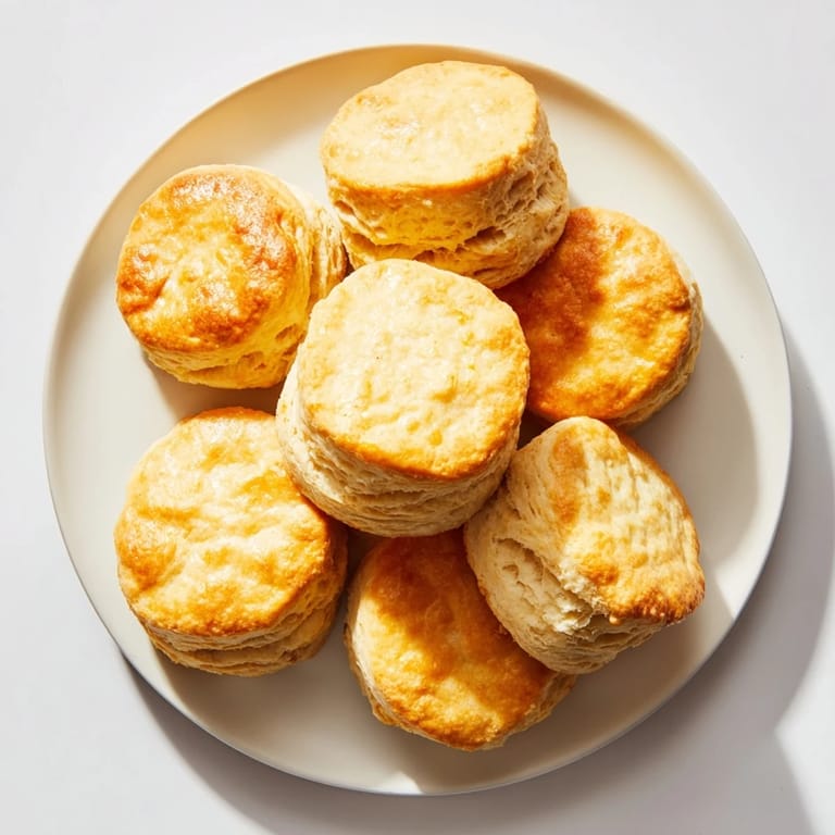 A split Buttermilk Biscuit reveals tender, buttery layers, ready for honey butter on a cozy breakfast table.