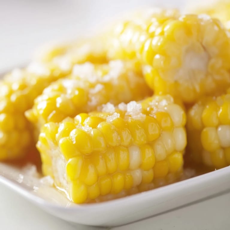 Juicy, tender corn on the cob smothered in creamy butter and sea salt, ready to serve alongside grilled burgers at a cookout.