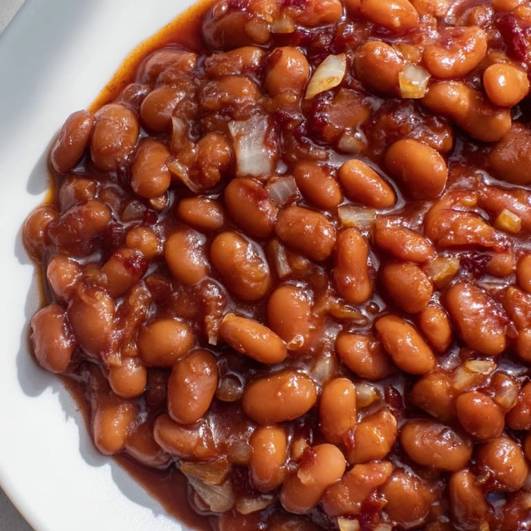 A Dutch oven filled with hearty Baked Beans, paired with crusty bread for a comforting family barbecue meal.
