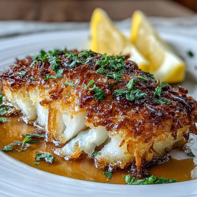 A close-up of crispy flounder meunière served alongside steamed green beans and lemon wedges.  