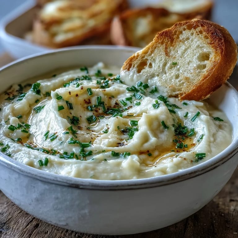 Cream of Potato Soup garnished with crispy bacon and shredded cheddar cheese, served alongside crusty artisan bread.