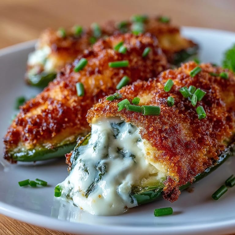 Freshly cooked Air Fryer Jalapeño Poppers with creamy cheese stuffing, served beside a cool ranch dip.