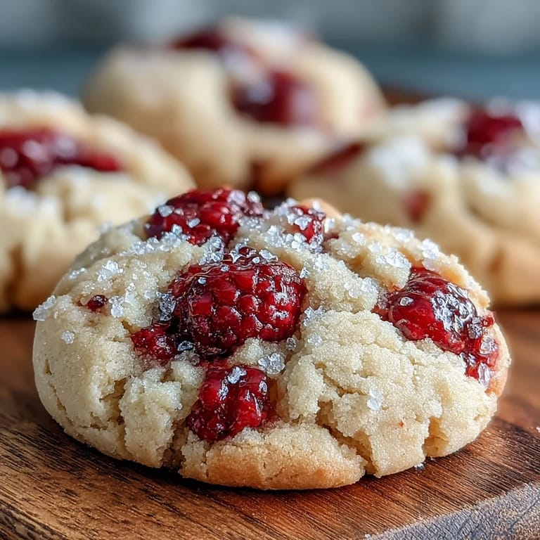 Stack of Soft Chewy Raspberry Sugar Cookies studded with fresh berries, perfect for dessert platters.