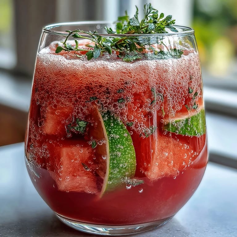 Refreshing watermelon lime sparkling punch served over ice with lime wedges and mint leaves, ideal for warm weather celebrations.