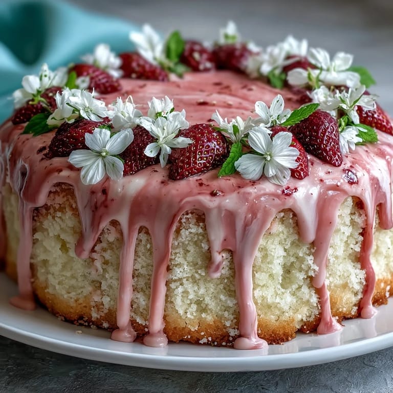 Beautiful Spring Cake: Floral Drip Cake with Strawberry Frosting, a delicious vanilla layer cake with creamy strawberry buttercream, white chocolate drip, and delicate edible flowers for a perfect spring dessert.