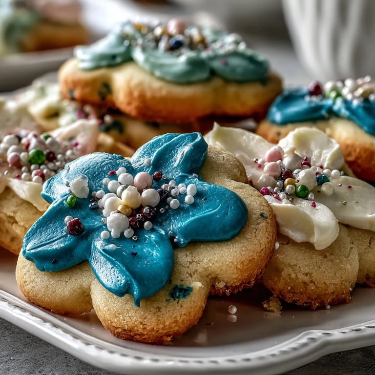 3. Spring flower-shaped shortbread cookies adorned with pastel royal icing, a sweet seasonal delight.