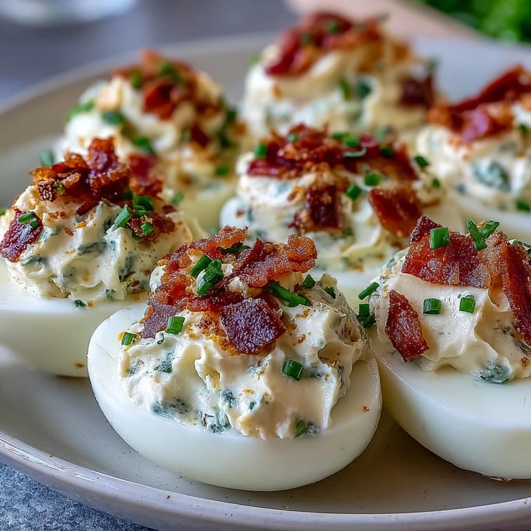 Classic deviled eggs get a spicy twist with jalapeño popper filling and smoky bacon topping.