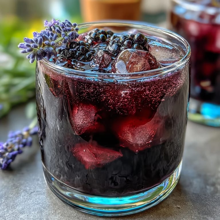 Refreshing blackberry lavender lemonade fizz, perfect for a garden party cool down.