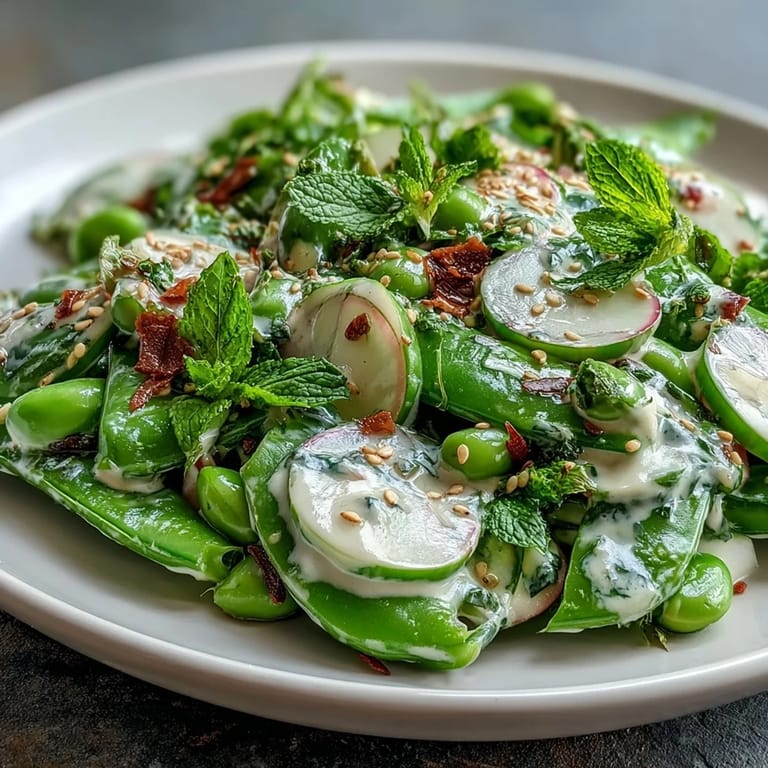 Crisp radishes and snap peas shine in this fresh spring salad with tahini dressing.