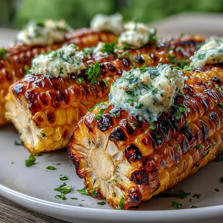Juicy grilled corn, a summer staple, topped with savory herb butter combinations.