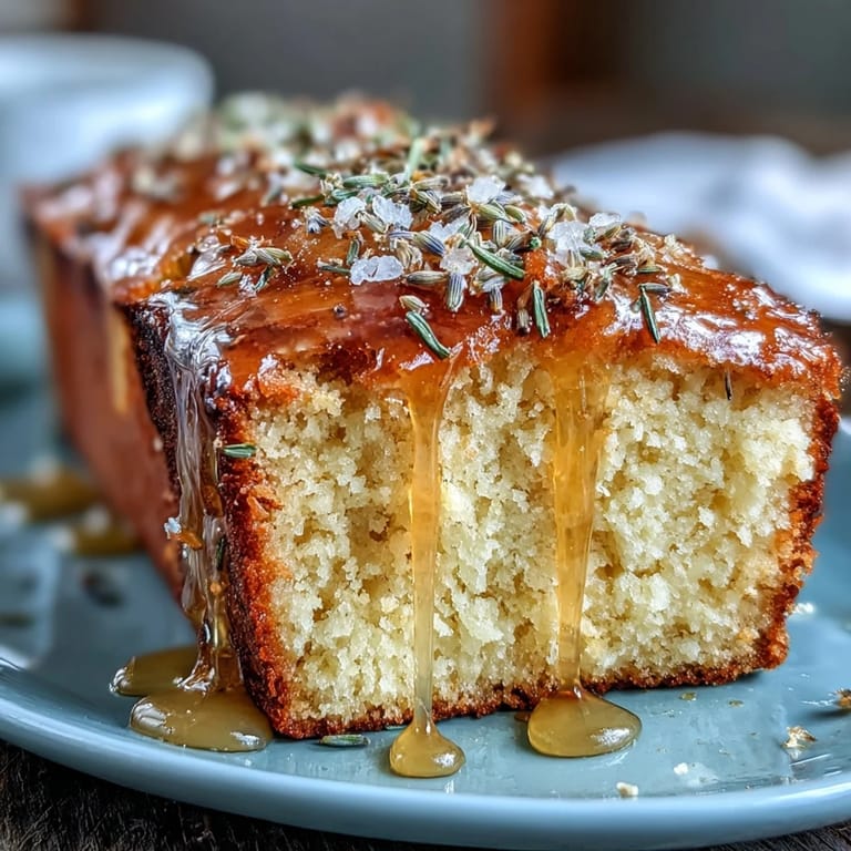 Fragrant, citrusy Lemon Lavender Loaf Cake topped with smooth white honey glaze.
