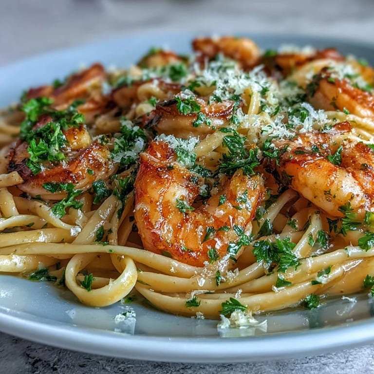 Shrimp Scampi Linguine glistening with garlic butter sauce, a quick weeknight delight.