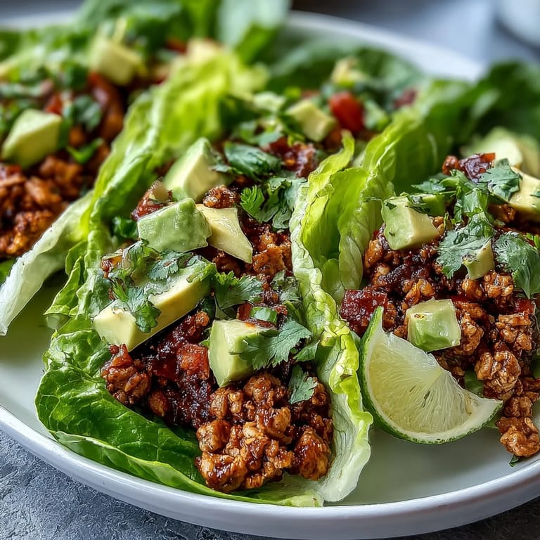 Flavorful Turkey Taco Lettuce Wraps ready to be piled high with avocado and cilantro.