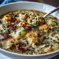 Slow Cooker Chicken Pot Pie Soup in a creamy, comforting broth with tender chicken and vegetables.